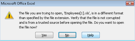 the file you are trying to open is in a different format