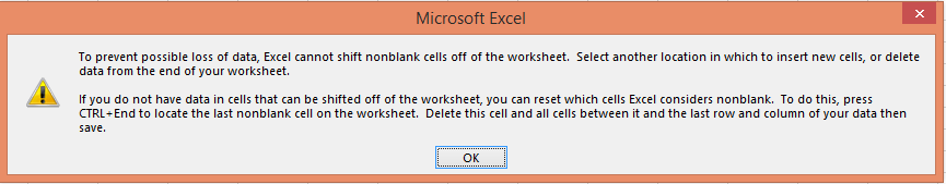3 Fixes] Excel Cannot Shift Nonblank Cells Off The Worksheet Error