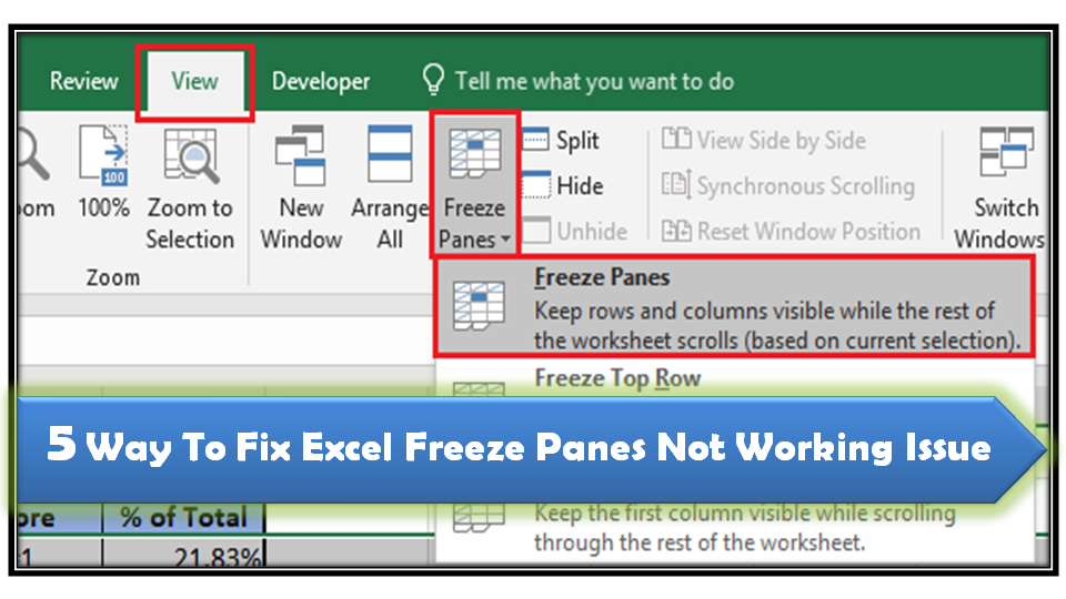 how to use freeze frame in excel if it is greyed out
