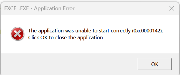 excel the application was unable to start correctly