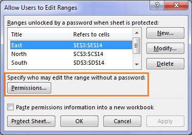 Ranges unlocked by a password when sheet is protected