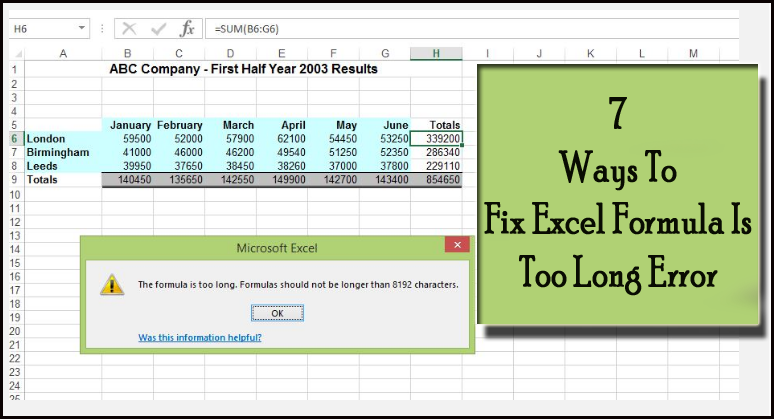 7 Ways To Fix Excel Formula Is Too Long Error