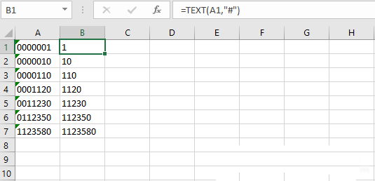 Remove Leading Zeros in Excel