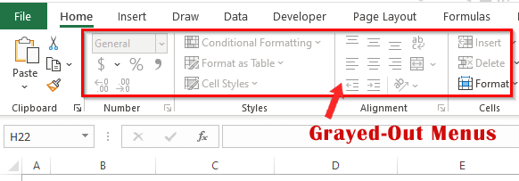 how to unlock grayed-out menus in excel