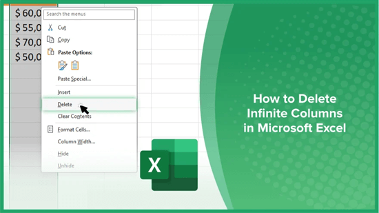 how to delete infinite columns in Excel