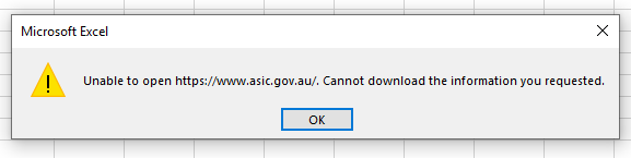 Excel Hyperlink Cannot Download the Information You Requested